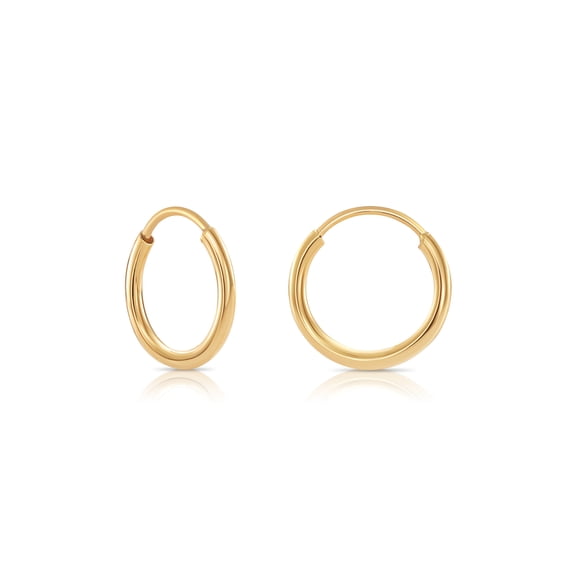 Tilo Jewelry 10K Yellow Gold Endless Hoop Earrings, 1mm Tube Everyday Hoops, 10mm (Women, Men, Unisex)