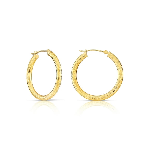 Tilo Jewelry 10K Yellow Gold Hand Engraved Full Diamond-Cut Round Hoop Earrings (20mm) for Women & Unisex