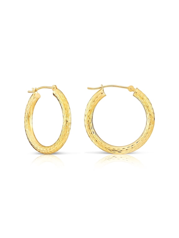 10K Yellow Gold Hand Engraved Full Diamond-Cut Round Hoop Earrings (25mm - 1 Inch) for Women & Unisex