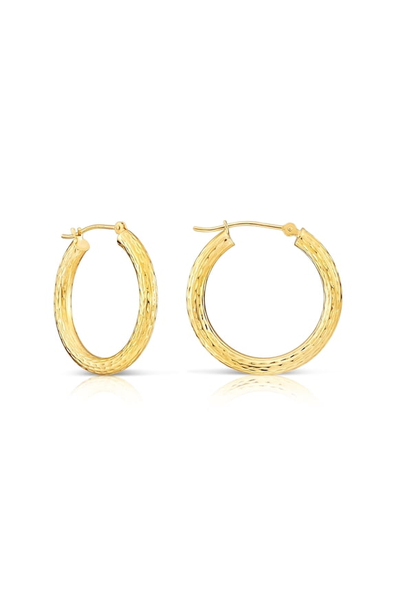 10K Yellow Gold Hand Engraved Full Diamond-Cut Round Hoop Earrings (25mm - 1 Inch) for Women & Unisex