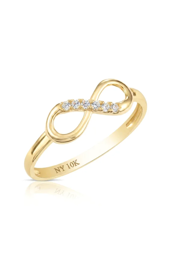 10K Yellow Gold Infinity Loop Ring with Cubic Zirconia CZ Stones | Size 6 | Women & Unisex