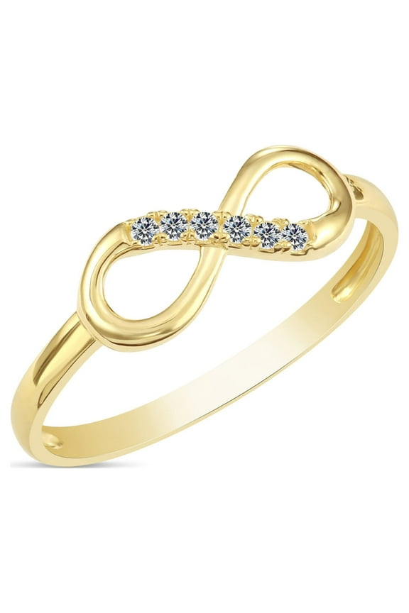 10K Yellow Gold Infinity Loop Ring with Cubic Zirconia CZ Stones | Size 8 | Women & Unisex