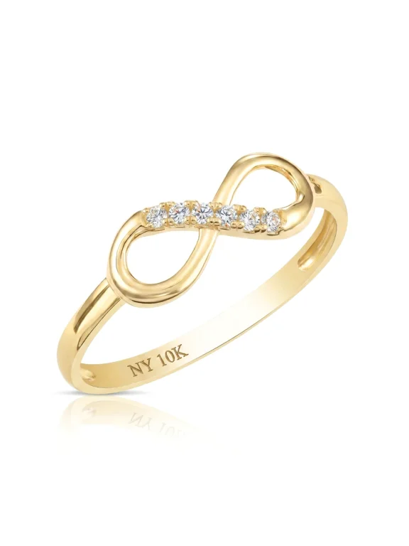 10K Yellow Gold Infinity Loop Ring with Cubic Zirconia CZ Stones | Size 9 | Women & Unisex