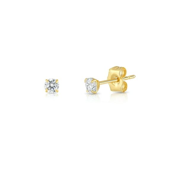 Tilo Jewelry 10K Yellow Gold Solitaire Round CZ Stud Post Earrings with Secure Push-backs | 2.5mm | Classic Everyday Earrings | Women, Men, Unisex