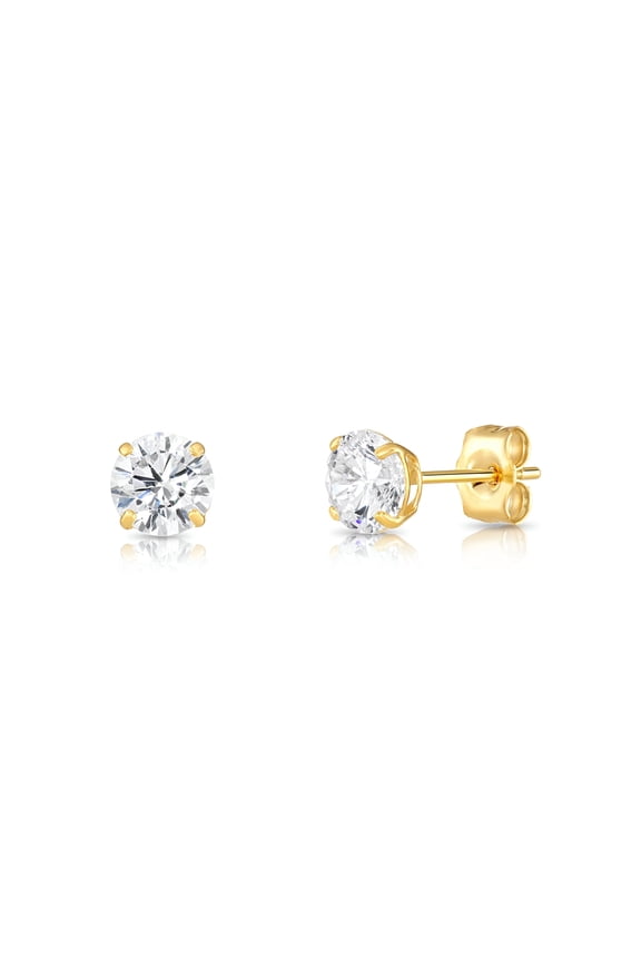 10K Yellow Gold Solitaire Round CZ Stud Post Earrings with Secure Push-backs | 5mm | Classic Everyday Earrings | Women, Men, Unisex