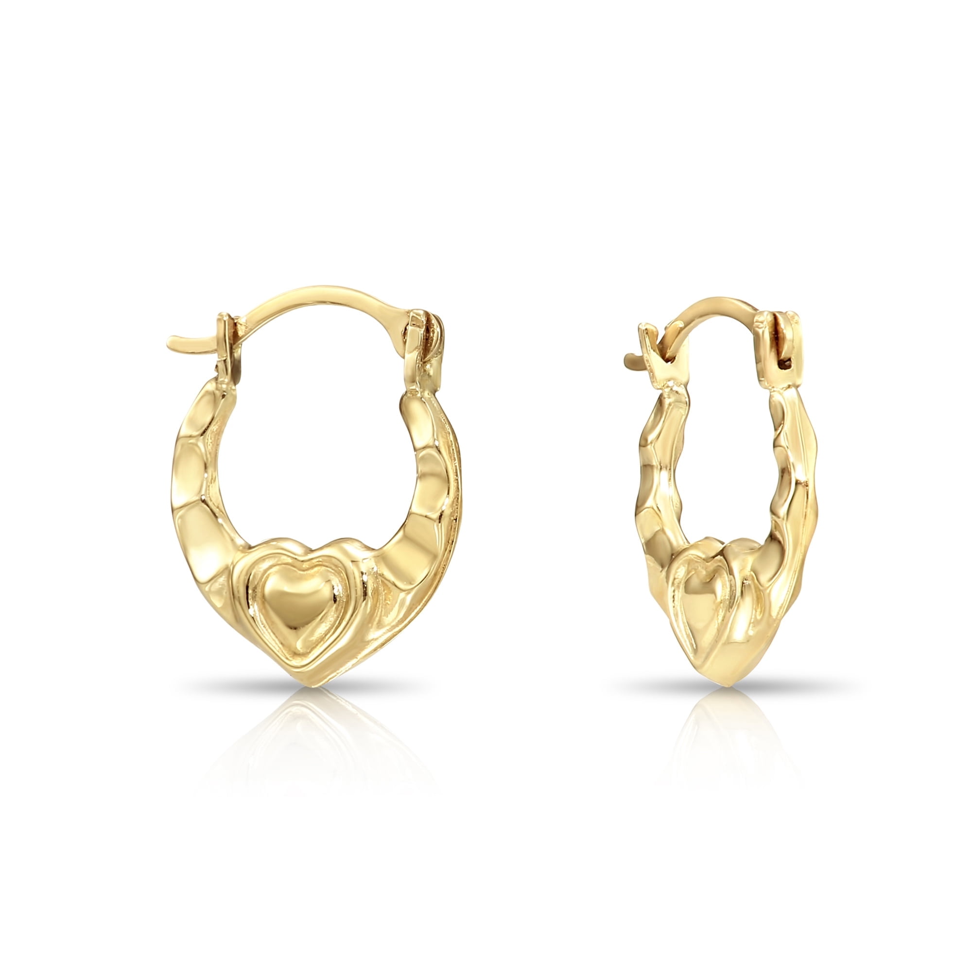 Tilo Jewelry 10K Yellow Gold Tiny Heart Hoop Earrings | 12mm Small | Dainty Everyday Earrings for Women & Unisex