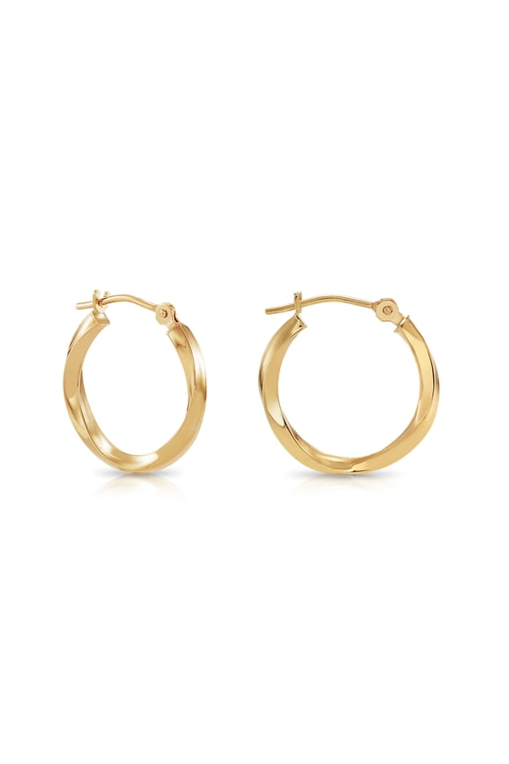 10K Yellow Gold Twisted Round Creole Hoop Earrings | 16mm | Everyday Earrings for Women & Unisex