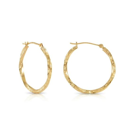 Tilo Jewelry 10K Yellow Gold Twisted Round Hoop Earrings with Diamond-Cut Engraving | 25mm - 1 Inch | Everyday Earrings for Women & Unisex