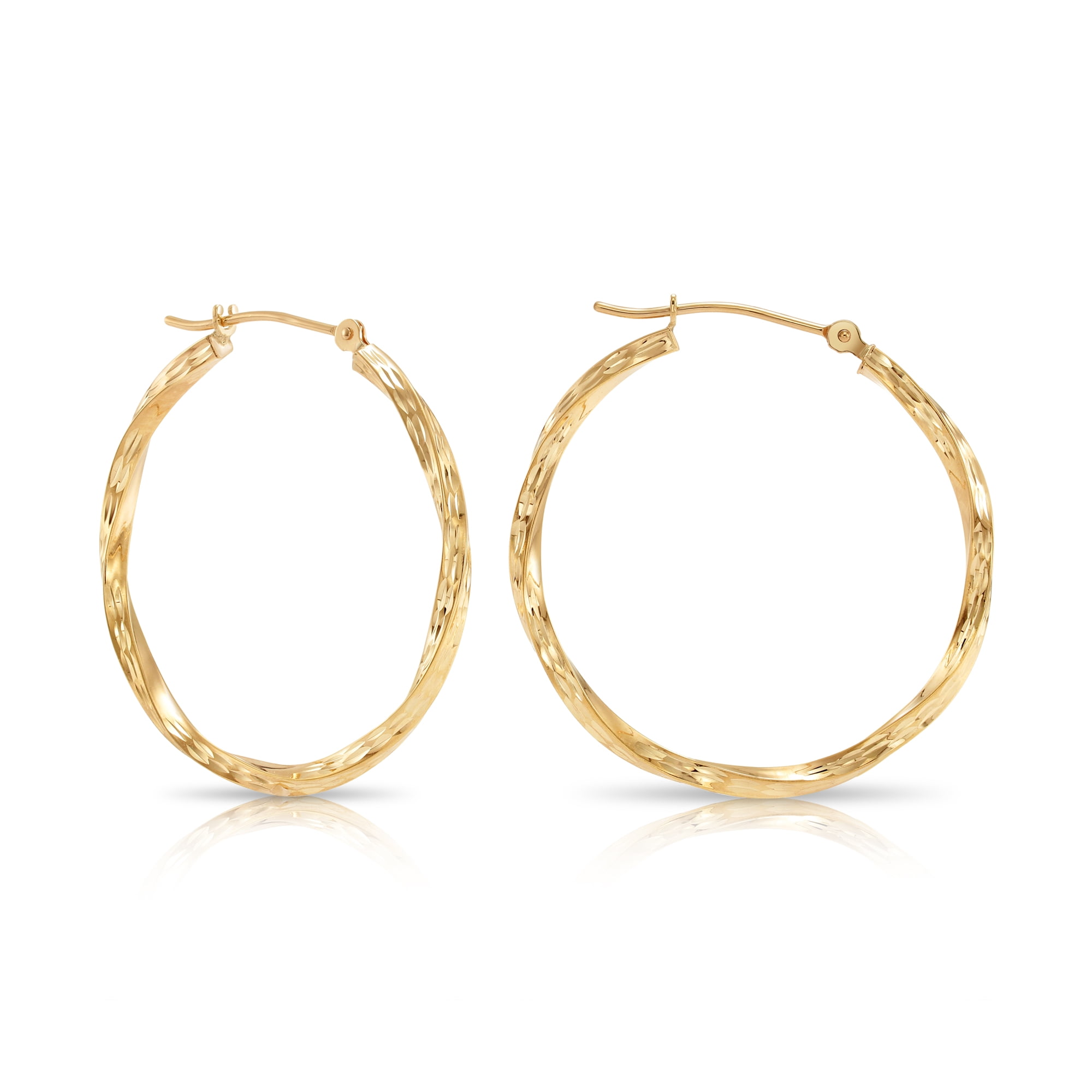 Tilo Jewelry 10K Yellow Gold Twisted Round Hoop Earrings with Diamond-Cut Engraving | 30mm | Everyday Earrings for Women & Unisex