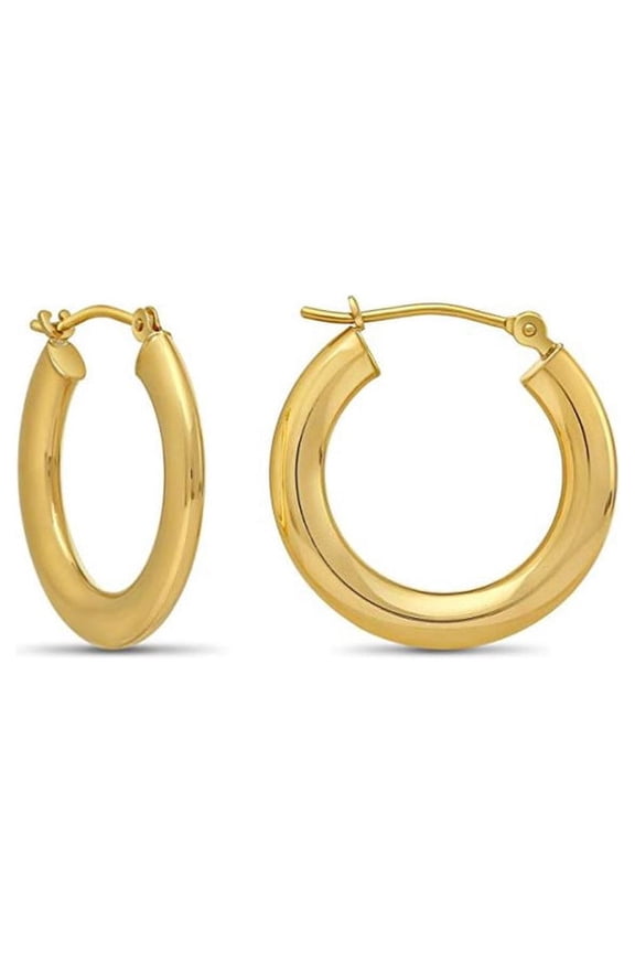 14K Gold Flat Hoop Polished Hoop Earrings | 20mm - .8 Inches | Everyday Earrings for Women