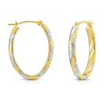 thumbnail image 1 of Tilo Jewelry 14K Two-Tone Gold Polished Twisted Chunky Gold Oval Hoop Earrings with Diamond-Cut Engraved | 25mm - 1 Inch | Everyday Earrings for Women & Unisex, 1 of 10