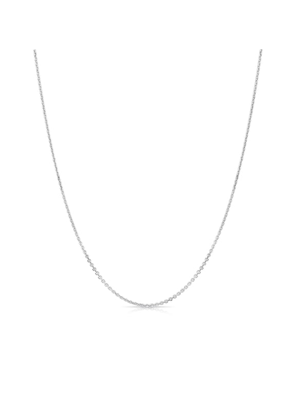 14K Solid White Gold Diamond-Cut Cable Thin Chain Necklace with Secure Spring-Ring Lock | 0.9mm - 17 Inch | Everyday Dainty Necklace for Women, Men, Unisex