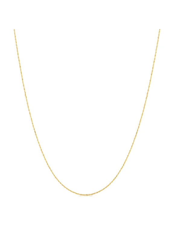 14K Solid Yellow Gold 0.75mm Thin Petite Dainty Singapore Chain Necklace with Secure Spring-Ring Lock | 18 Inch | Everyday Chain Necklace for Women, Men, Unisex