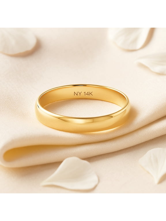 14K Solid Yellow Gold 3mm Flat Polished Wedding Band Ring | Size 5 | Classic Promise Couple Band Ring for Women, Men, Unisex