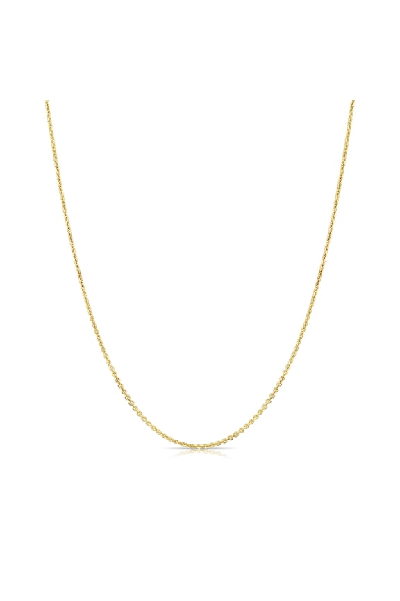14K Solid Yellow Gold Diamond-Cut Cable Thin Chain Necklace with Secure Spring-Ring Lock | 0.9mm - 16 Inch | Everyday Dainty Necklace for Women, Men, Unisex