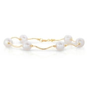 TILO JEWELRY 14K Yellow Gold 8.5-9mm Freshwater Pearl Station Beaded Bracelet | 8 Inch | Women & Girls
