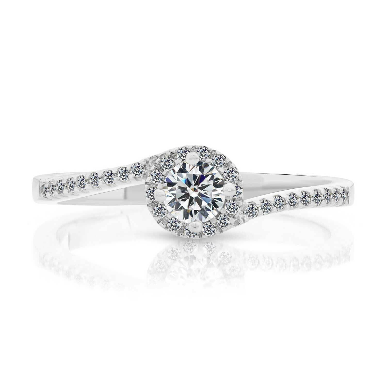 Tilo Jewelry 14K White Gold 1 Carat Solitaire Round Halo Engagement Wedding Ring with Side-stone Accents | Size 7 | Classic Engagement Ring for Women