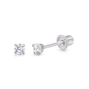 Tilo Jewelry 14K White Gold .14 Carat Solitaire Round Diamond Stud Post Earrings with Secure Screw-backs | 2.5mm | Lab Grown Diamond Earrings | Women, Men, Unisex