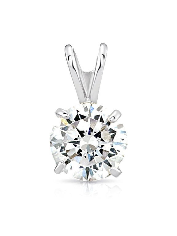 14K White Gold 2 Carat Solitaire Round Brilliant CZ Pendant Charm | 8mm | Classic Everyday Pendant for Women & Unisex Necklace