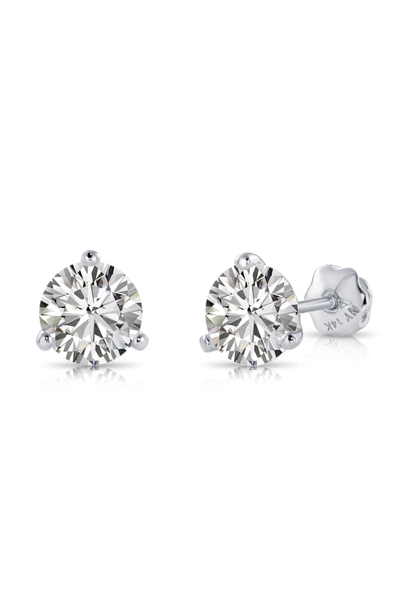 14K White Gold .55 Carat Solitaire Round Diamond Martini Stud Post Earrings with Secure Screw-backs | 4.2mm | Lab Grown Diamond Martini Earrings | Women, Men, Unisex