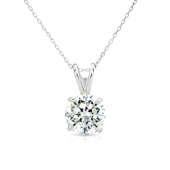 Tilo Jewelry 14K White Gold .85 Carat Solitaire Round Brilliant CZ Pendant Necklace 18 Inch Cable Chain | 6mm | Classic Everyday Necklace for Women & Unisex