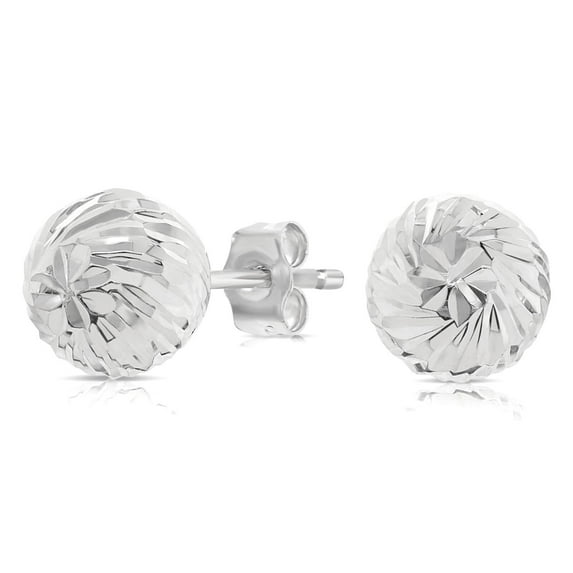 Tilo Jewelry 14K White Gold Ball Stud Post Earrings with Spiral Design Diamond-Cut Engraved | 8mm | Classic Everyday Earrings | Women, Men, Unisex