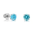 thumbnail image 1 of Tilo Jewelry 14K White Gold Blue Round Stud Post Earrings with Cubic Zirconia CZ Birthstone | Secure Screw-Backs | December-Blue Topaz | Women, Men & Unisex, 1 of 8