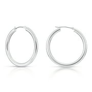 Tilo Jewelry 14K White Gold Classic Polished Round Chunky Hoop Earrings 3mm Tube 35mm for Women & Unisex