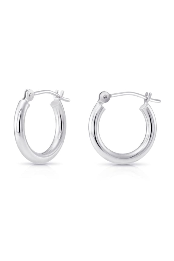 14K White Gold Classic Polished Round Gold Hoop Earrings (13mm) for Women & Unisex