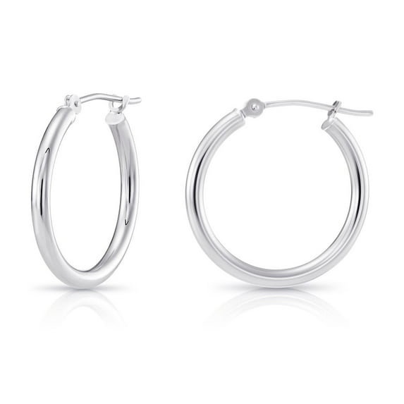 Tilo Jewelry 14K White Gold Classic Polished Round Gold Hoop Earrings (18mm) for Women & Unisex