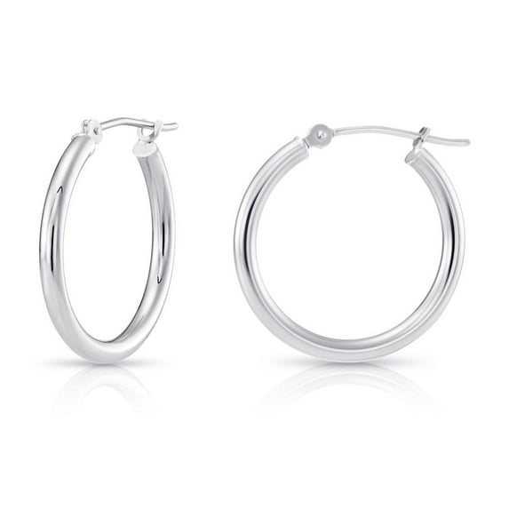 Tilo Jewelry 14K White Gold Classic Polished Round Gold Hoop Earrings (20mm) for Women & Unisex