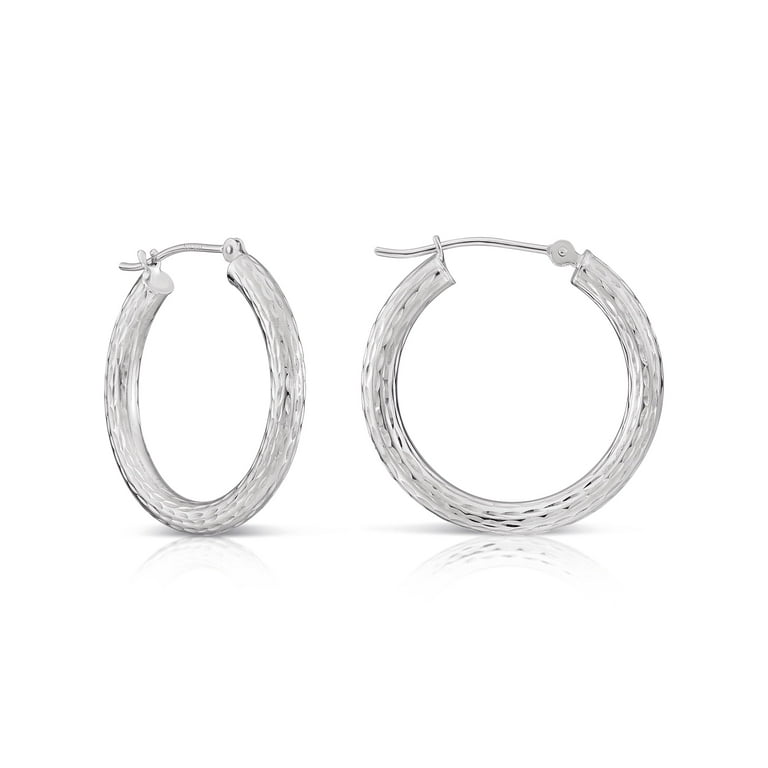 Sterling Silver 18 x 2mm Diamond Cut Hoop Earrings Sterling Silver 18 x 2mm Diamond Cut Hoop Earrings