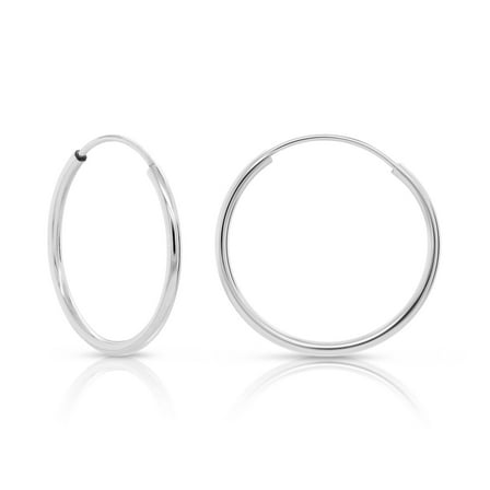 Tilo Jewelry 14K White Gold Endless Hoop Earrings, 1mm Tube (14mm) Women, Men & Unisex