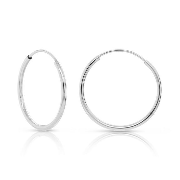 Tilo Jewelry 14K White Gold Endless Hoop Earrings, 1mm Tube (14mm) Women, Men & Unisex
