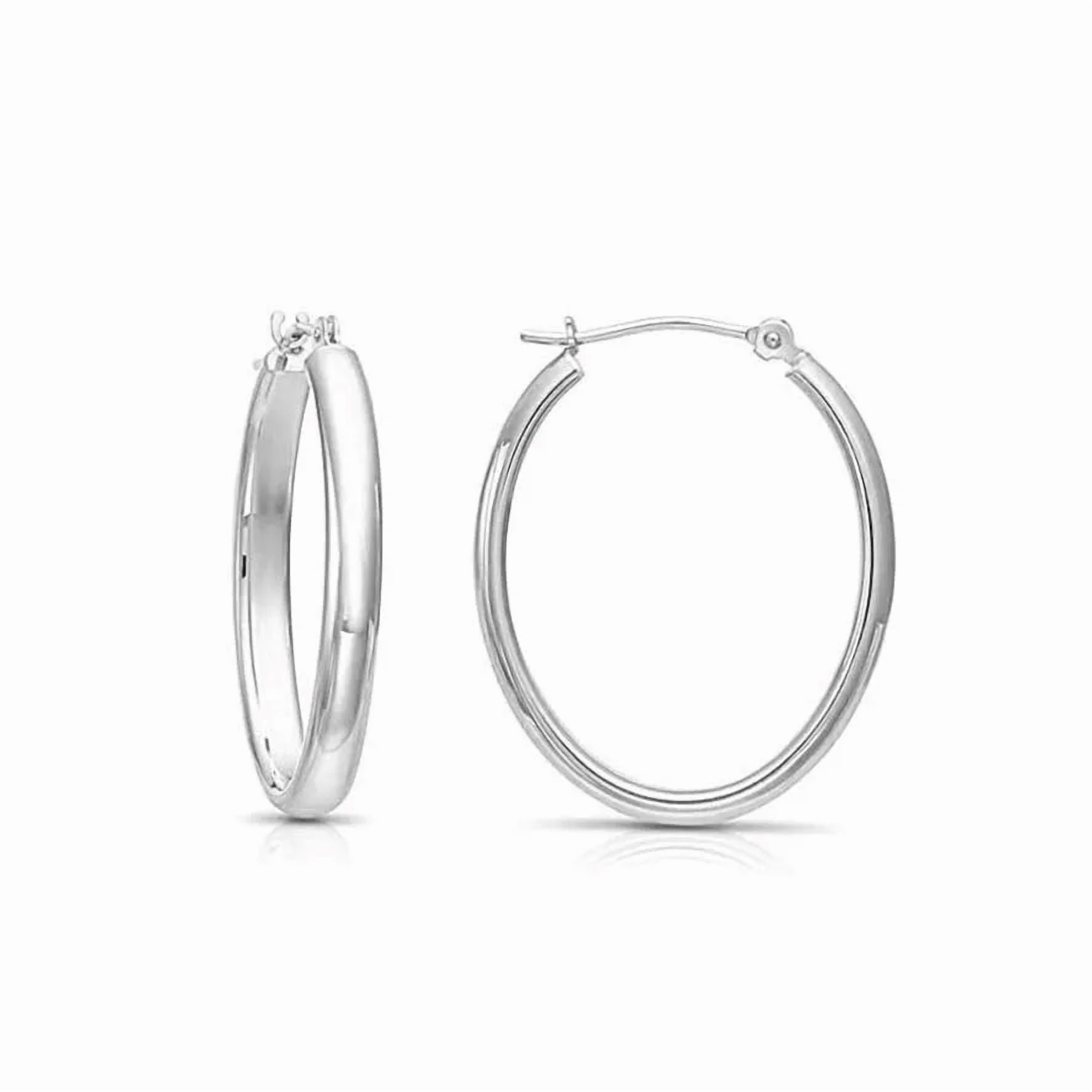Tilo Jewelry 14K White Gold Large Oval Gold Hoop Earrings (25mm - 1 Inch) for Women & Unisex