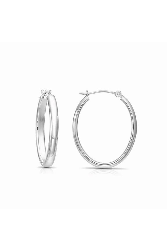 14K White Gold Large Oval Gold Hoop Earrings (25mm - 1 Inch) for Women & Unisex