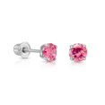 thumbnail image 1 of Tilo Jewelry 14K White Gold Pink Round Stud Post Earrings with Cubic Zirconia CZ Birthstone | Secure Screw-Backs | July-Ruby | Women, Men & Unisex, 1 of 8
