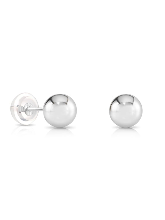 14K White Gold Polished Ball Stud Post Earrings with Comfortable Silicone-backs | 4mm | Classic Everyday Earrings | Women, Men & Unisex
