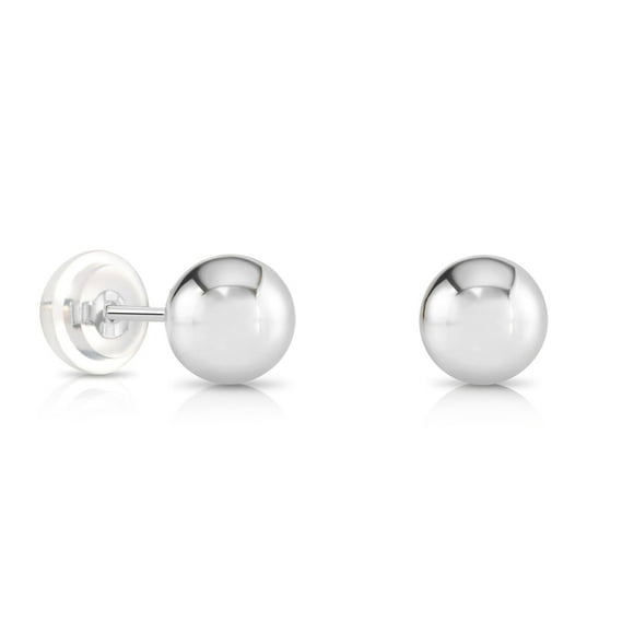 Tilo Jewelry 14K White Gold Polished Ball Stud Post Earrings with Comfortable Silicone-backs | 5mm | Classic Everyday Earrings | Women, Men & Unisex