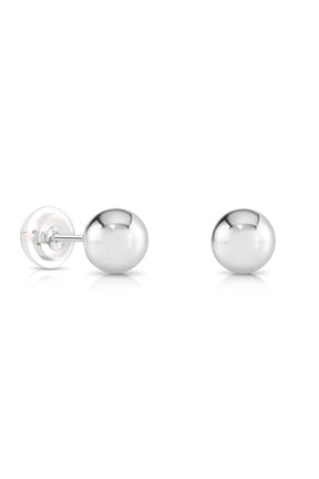 14K White Gold Polished Ball Stud Post Earrings with Comfortable Silicone-backs | 6mm | Classic Everyday Earrings | Women, Men & Unisex