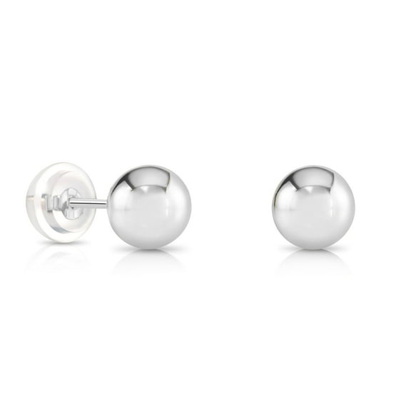 Tilo Jewelry 14K White Gold Polished Ball Stud Post Earrings with Comfortable Silicone-backs | 6mm | Classic Everyday Earrings | Women, Men & Unisex