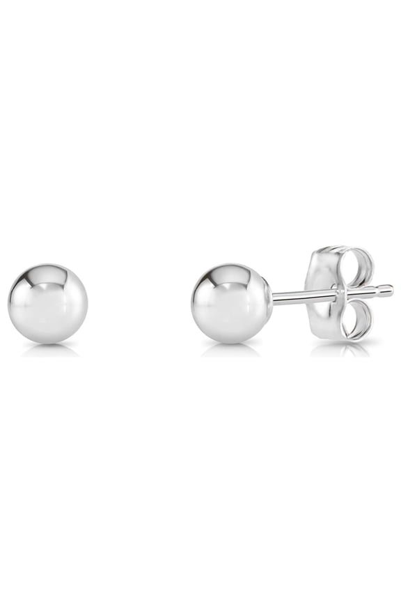 14K White Gold Polished Ball Stud Post Earrings with Secure Push-backs | 4mm | Classic Everyday Earrings | Women, Men, Unisex