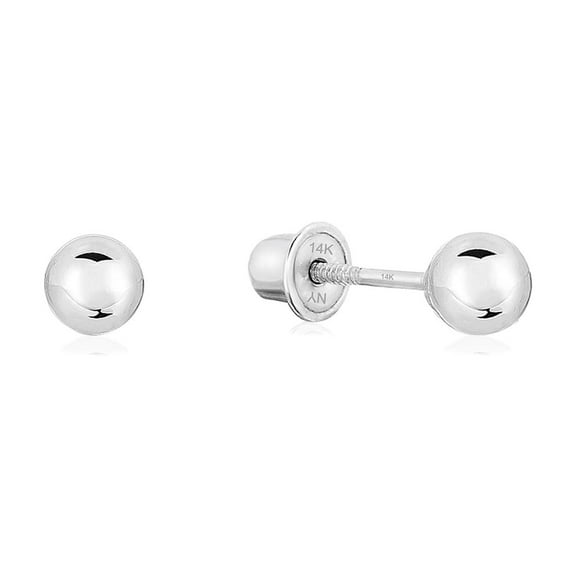 Tilo Jewelry 14K White Gold Polished Ball Stud Post Earrings with Secure Screw-backs | 3mm | Classic Everyday Earrings | Women, Men & Unisex
