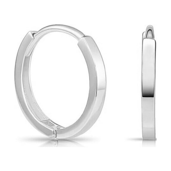 Tilo Jewelry 14K White Gold Shiny Round Plain Huggie Hoop Earrings | 13mm Small | Dainty Everyday Earrings for Women, Men, Unisex
