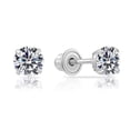 thumbnail image 1 of Tilo Jewelry 14K White Gold Solitaire Round CZ Stud Post Earrings with Secure Screw-backs | 4mm | Classic Everyday Earrings | Women, Men, Unisex, 1 of 10