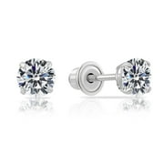 Tilo Jewelry 14K White Gold Solitaire Round CZ Stud Post Earrings with Secure Screw-backs | 4mm | Classic Everyday Earrings | Women, Men, Unisex