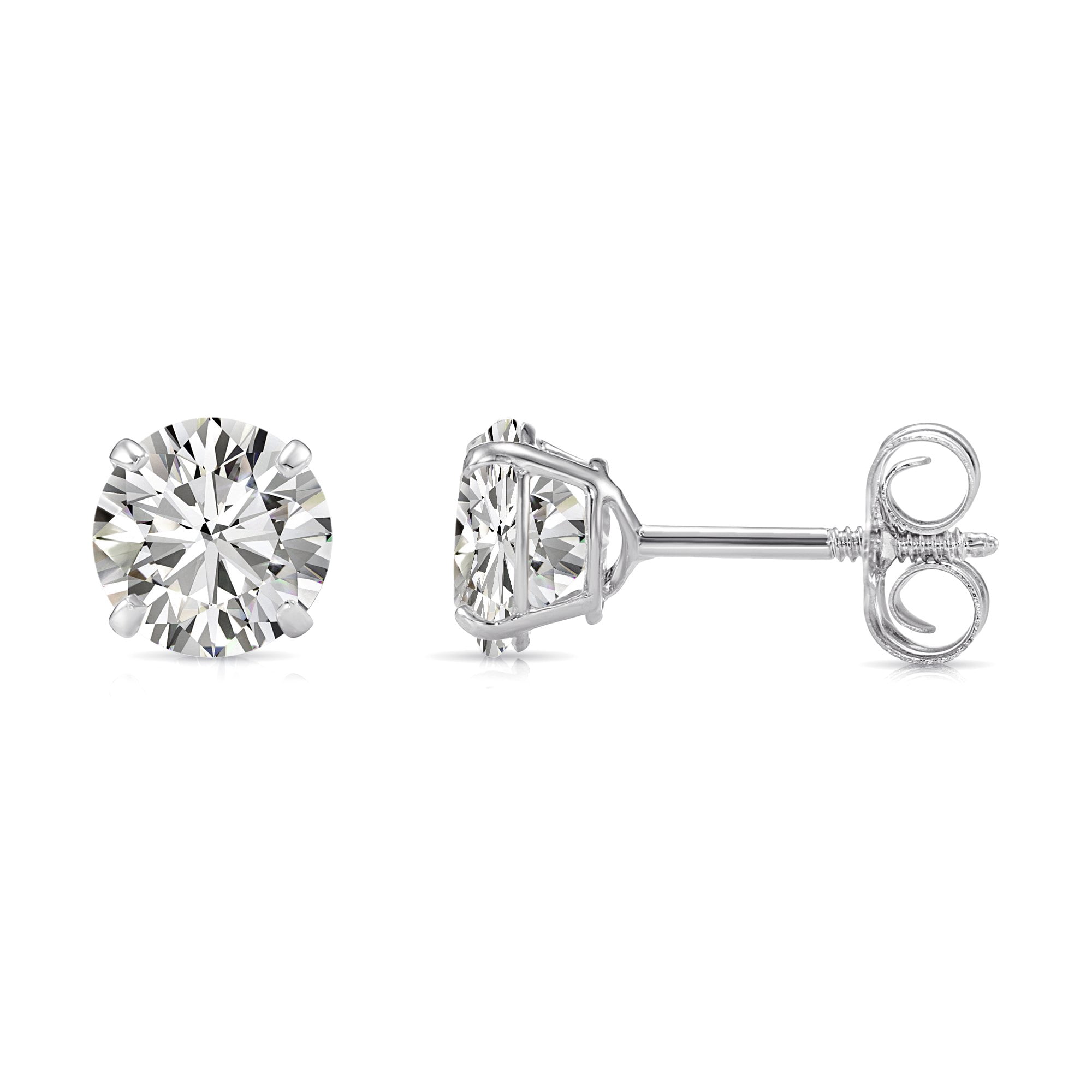 Tilo Jewelry 14K White Gold Solitaire Round CZ Stud Post Earrings with Secure Screw-backs | 5mm | Classic Everyday Earrings | Women, Men, Unisex