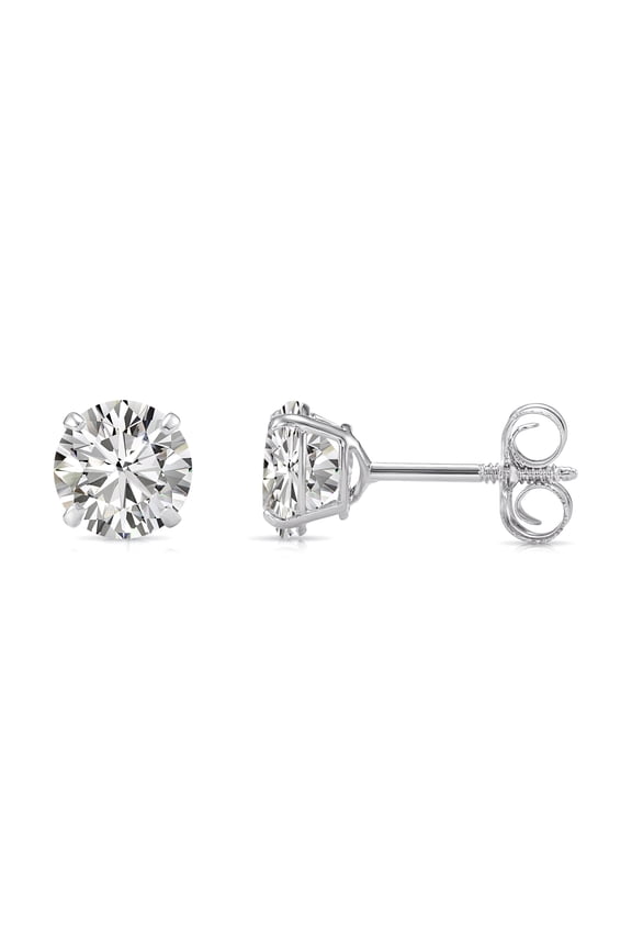 14K White Gold Solitaire Round CZ Stud Post Earrings with Secure Screw-backs | 5mm | Classic Everyday Earrings | Women, Men, Unisex