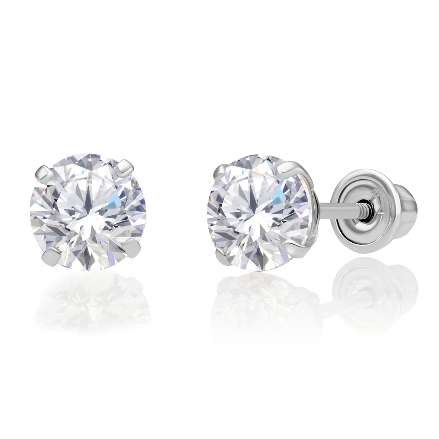 Tilo Jewelry 14K White Gold Solitaire Round CZ Stud Post Earrings with Secure Screw-backs | 5mm | Classic Everyday Earrings | Women, Men, Unisex