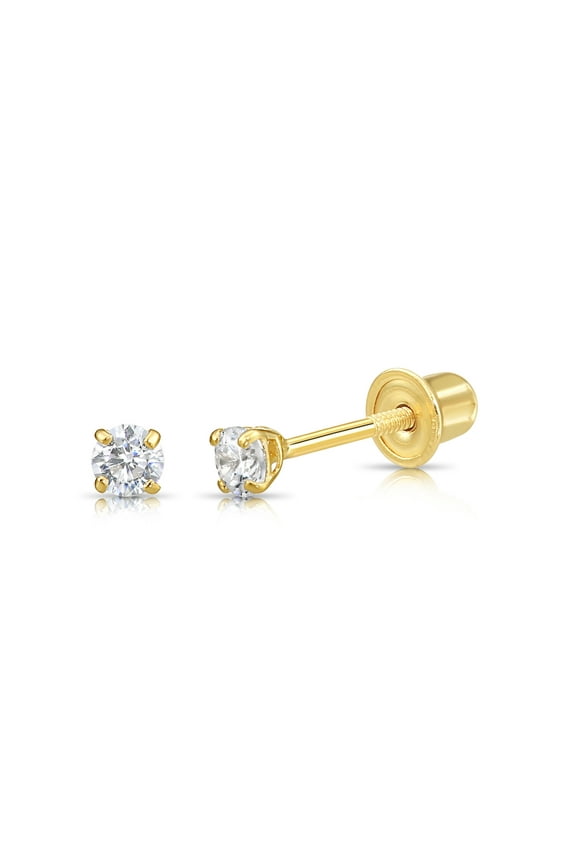 14K Yellow Gold .07 Carat Solitaire Round Diamond Stud Post Earrings with Secure Screw-backs | 2mm | Lab Grown Diamond Earrings | Women, Men, Unisex